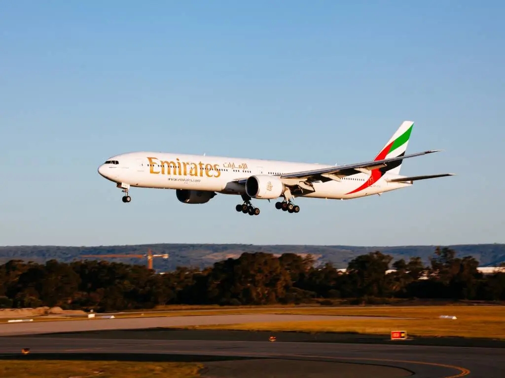 Emirates plane landing. 