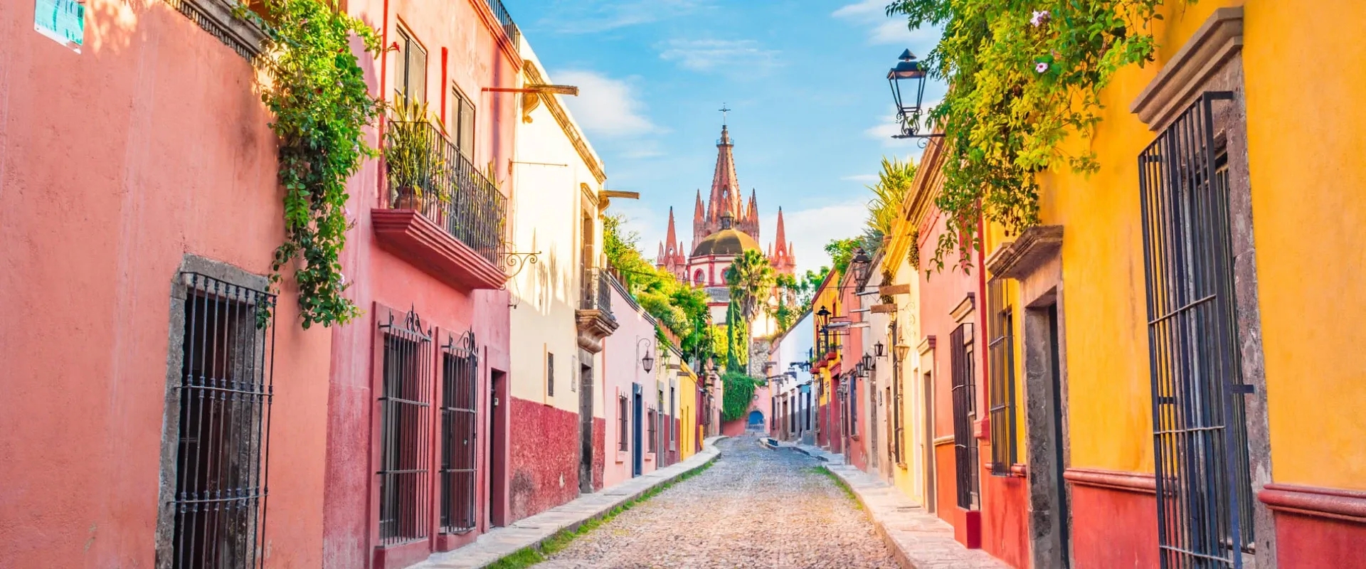 View down a colorful street in San Miguel de Allende